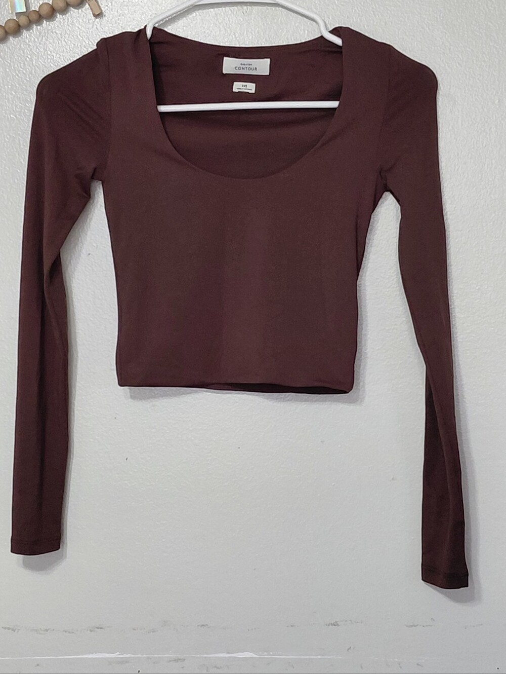 Aritzia Babaton Contour Scoopneck Long Sleeve Crop Top Brown 2XS/XXS